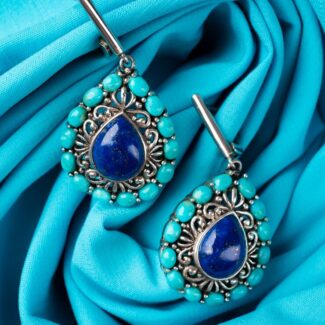 blue stripes & stone earrings